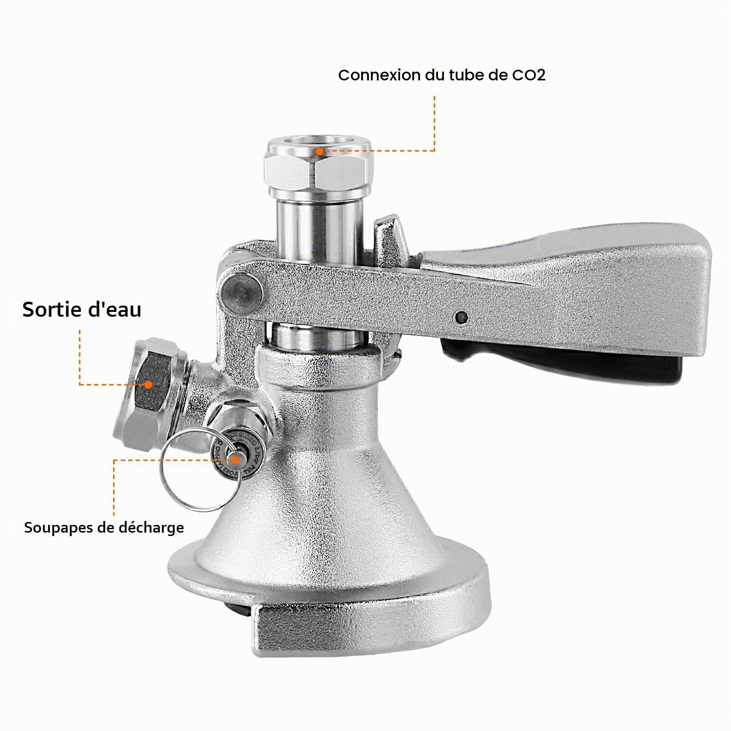 QWORK® Coupleur de Fût de Bière A Type avec Soupape de Surpression, G5/8, en Laiton et Acier Inoxydable 304