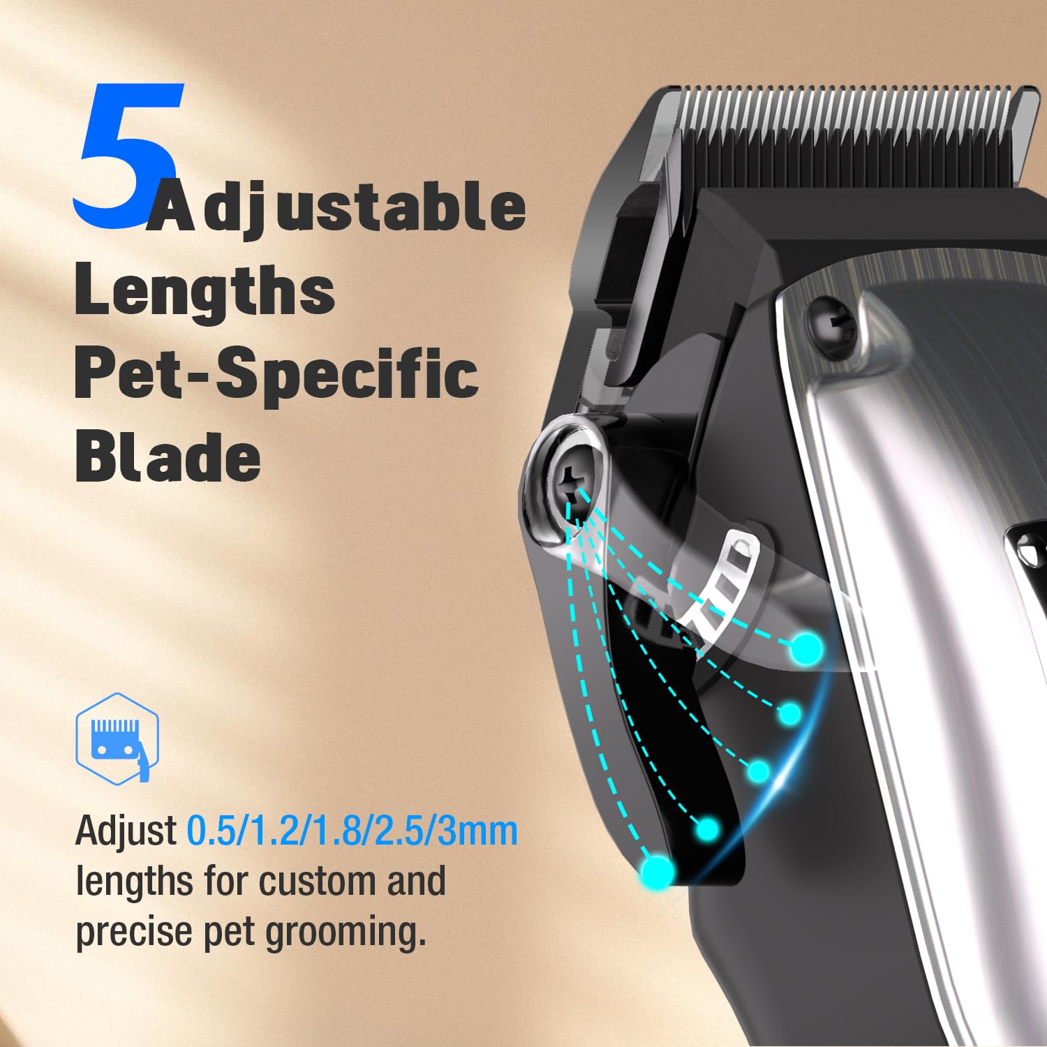 Tosatrice professionale per cani per toelettatura di cappotti spessi, pettine guida in metallo aggiornato a basso rumore, kit per la toelettatura del cane senza fili, con 2 lame staccabili in acciaio