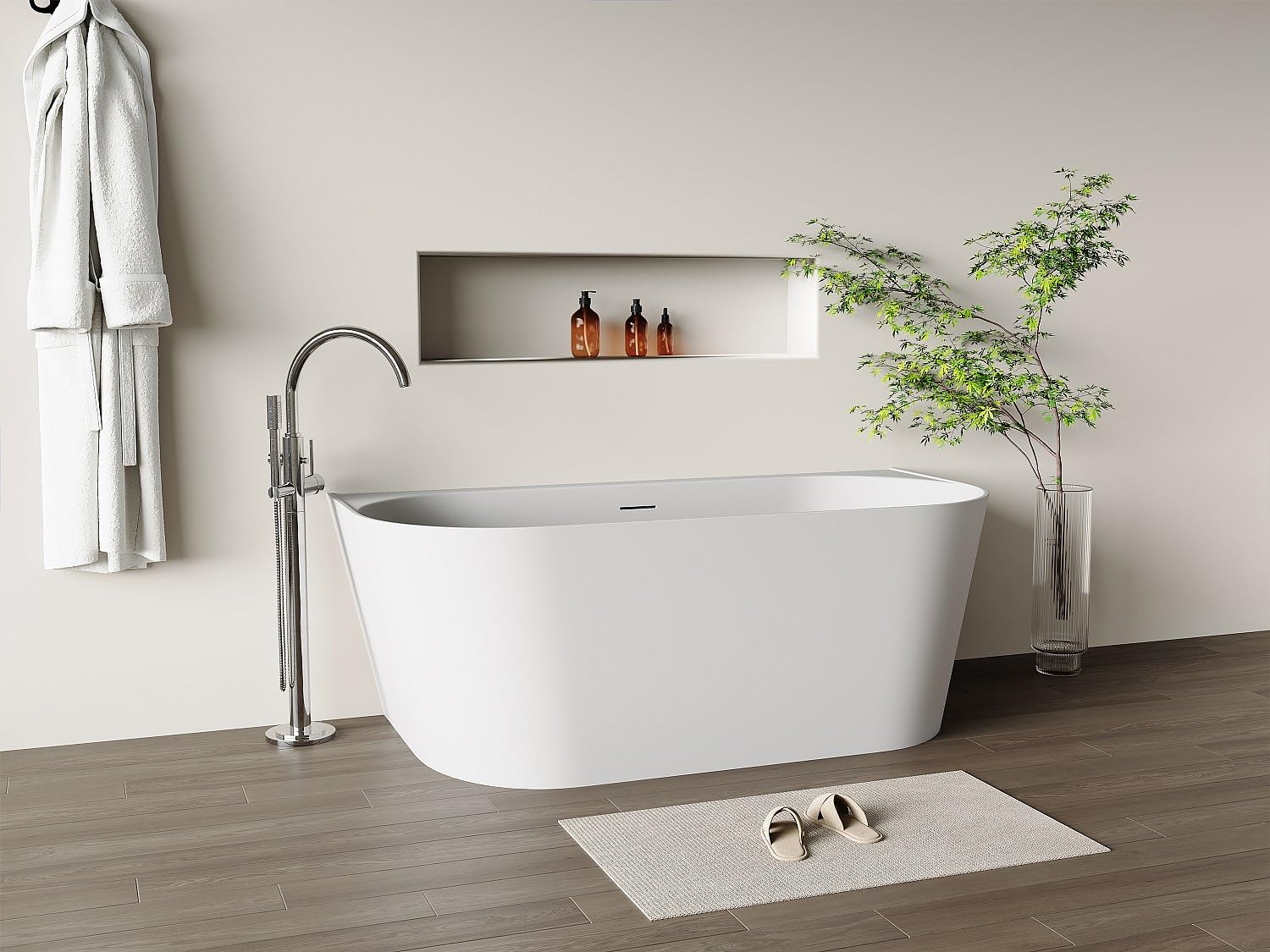 Vente-unique - Vasca da bagno semi-freestanding 1 posto Amobia - acrilico - bianco