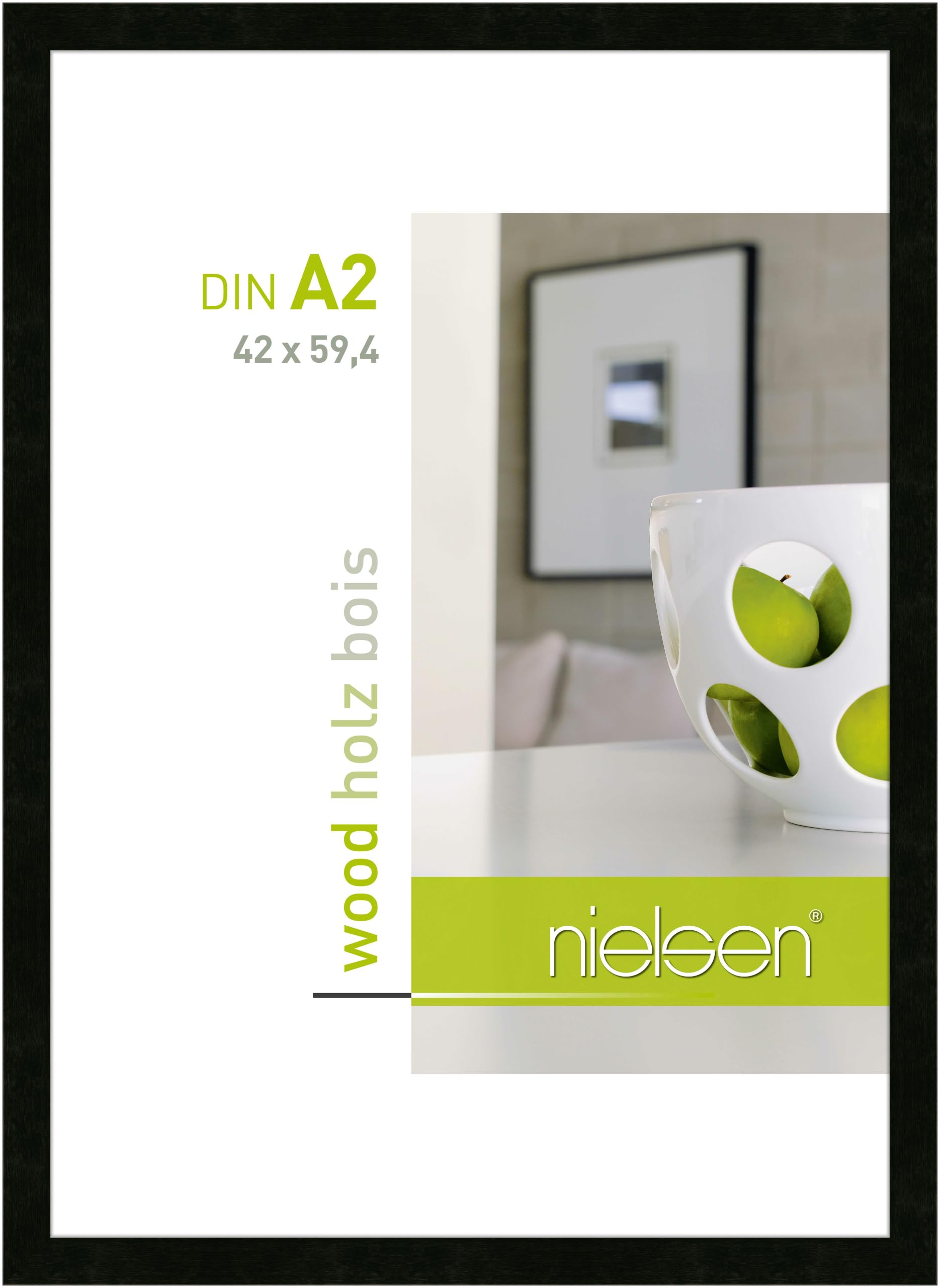 Nielsen Black Essential Wooden Picture Frame A2, 42X59.4cm With Float Glass And Push And Turn Clips