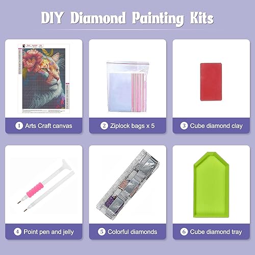 Miniatura 6 de NAIMOER Kits de arte de diamante de tigre para adultos, kit de arte de tigre con flores, kit de arte de diamantes 5D para bricolaje, animales con