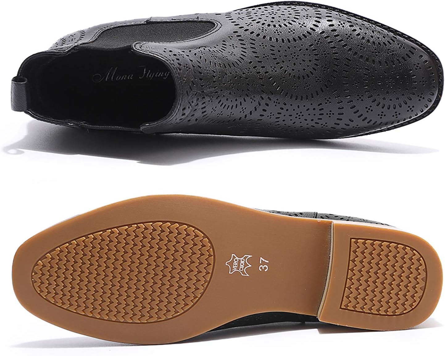 Mona flying Womens Comfort Leather Chelsea Boot Chic Low Heel Pull on Ankle Booties