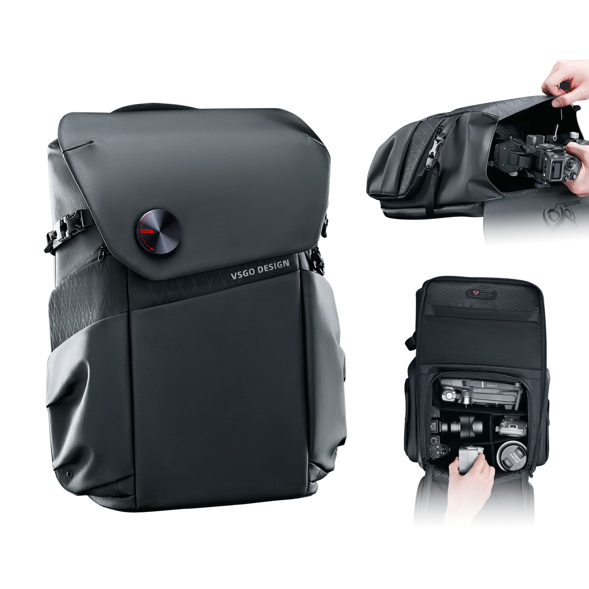 VSGO Mochila profesional para cámara DSLR/SLR de 20 l, compatible con cámaras Sony Canon, Nikon, estabilizadores DJI y portátiles de 15.6 pulgadas, accesorios de trípode de lente, etc.