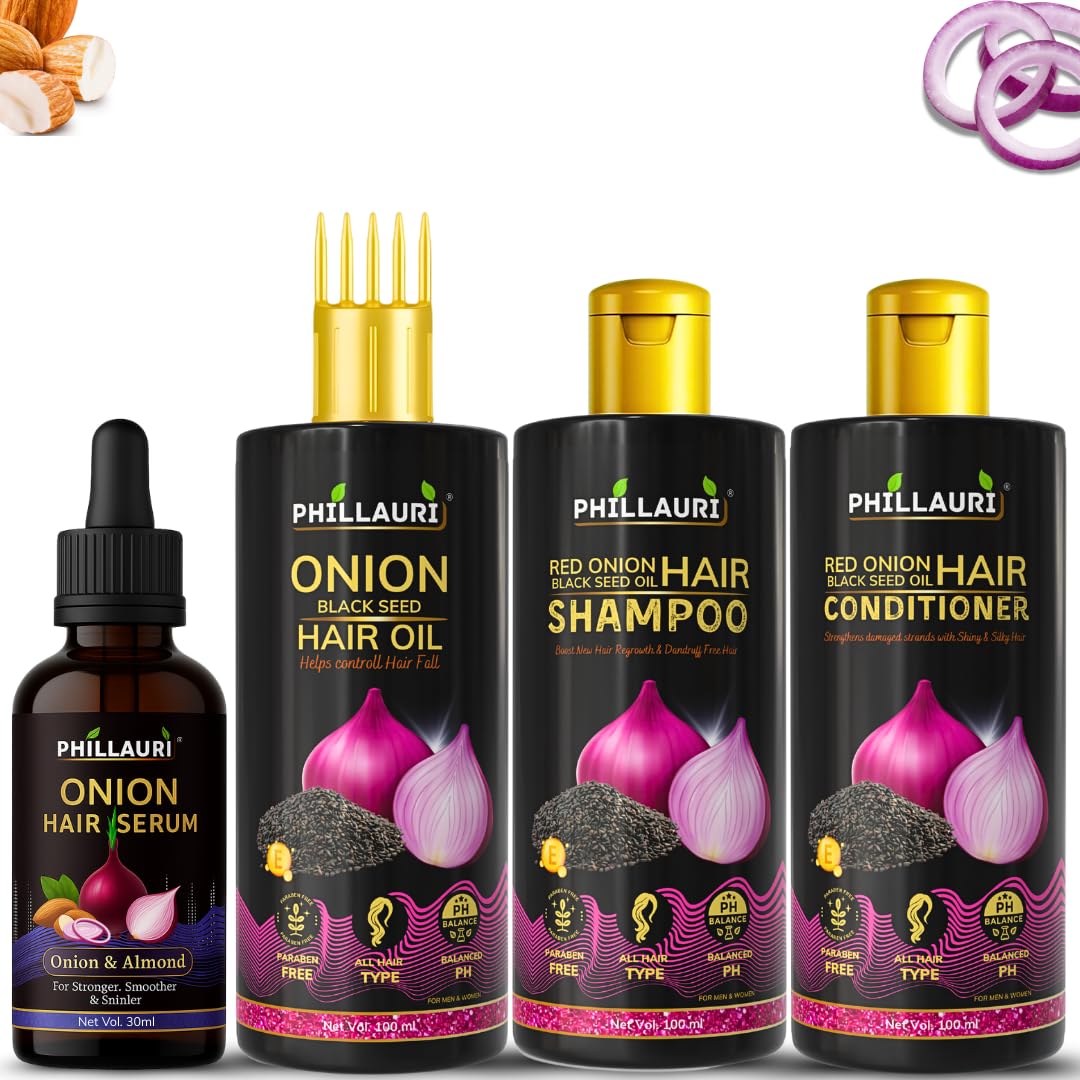 Red Onion Black Seed Hair Growth Oil | Blackseed Red Onion Shampoo & Conditioner, Blackseed Hair Oil & Serum | Hair Care Combo for Men & Women | All Hair Types
