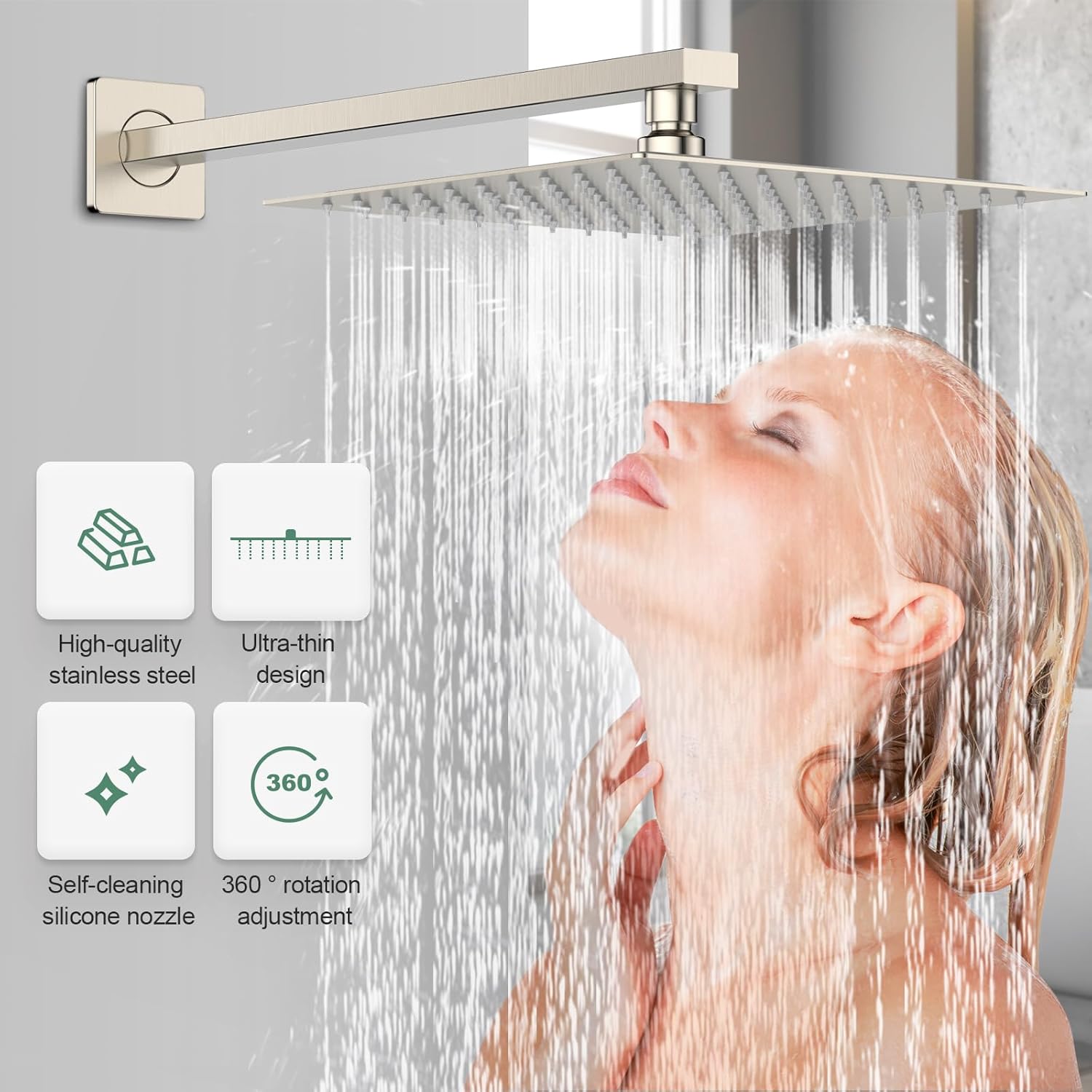 SunCleanse Shower System Rainfall Shower Faucets Set Brushed Nickel, 10 Inch Wall Mounted Rain Shower Head with Handheld Spray Shower Valve and Trim Included