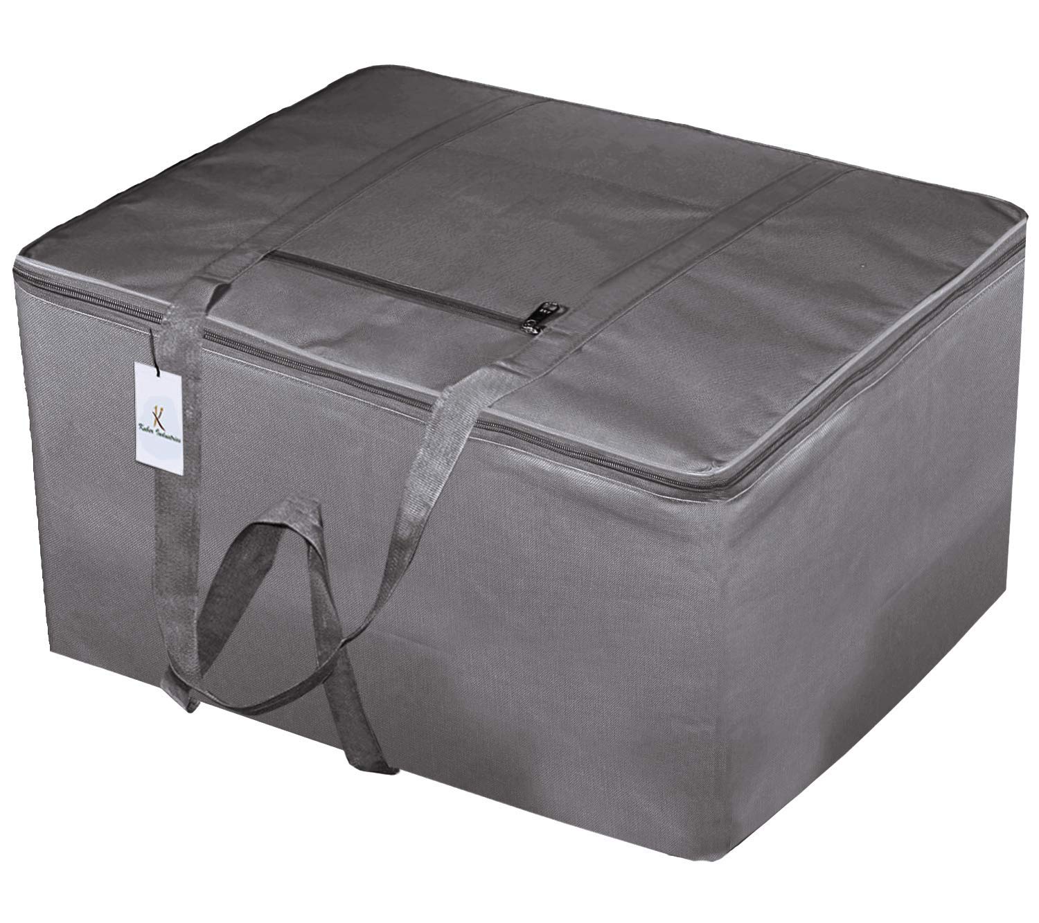 Kuber Industries Rexine Storage Bag for Clothes | Underbed Wardrobe Organizer for Blanket-Comforters | Foldable Attachi Bag with Handle - Gray - Image 5 thumbnail