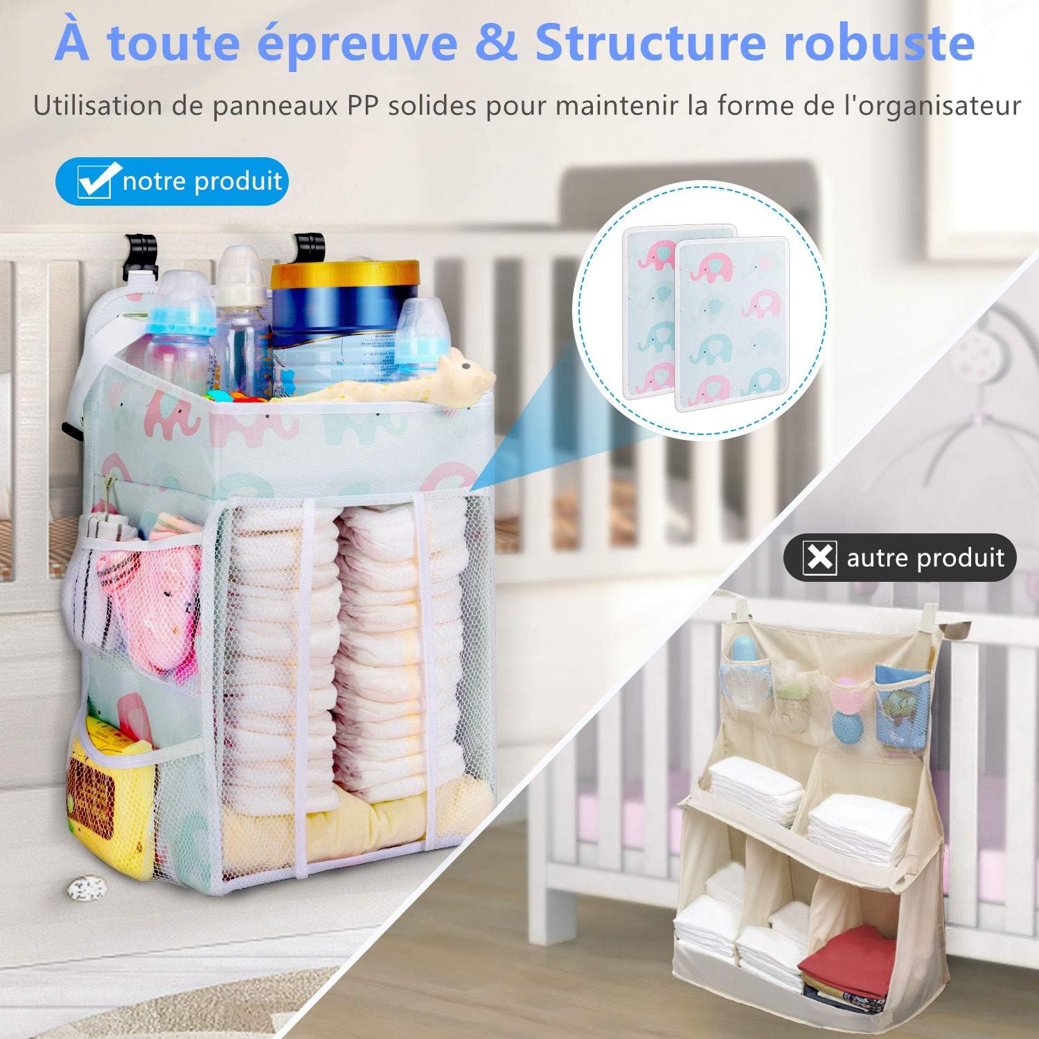 Magicfly Rangement Suspendu Organisateur Sac Pour Caddie A Couches Bebe Panier Empileur De Couches Mural Accrocher Au Berceau Table A Langer Siege Voiture Cadeau De Naissance Garcons Filles Amazon Fr Bebe Et