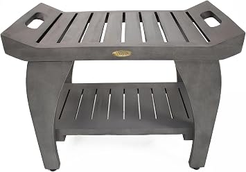 Tranquility 24" Gray Teak Shower Bench with LiftAide Arms
