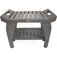 CoastalVogue Tranquility 24" Gray Teak Shower Bench with LiftAide Arms