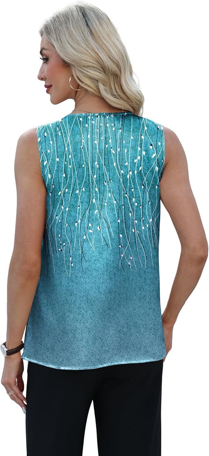 OFEEFAN Womens Tank Tops V Neck Silk Satin Camisole Pleated Sleeveless Blouses Dressy Casual Business Summer Basic Tank Shirt - Image 5
