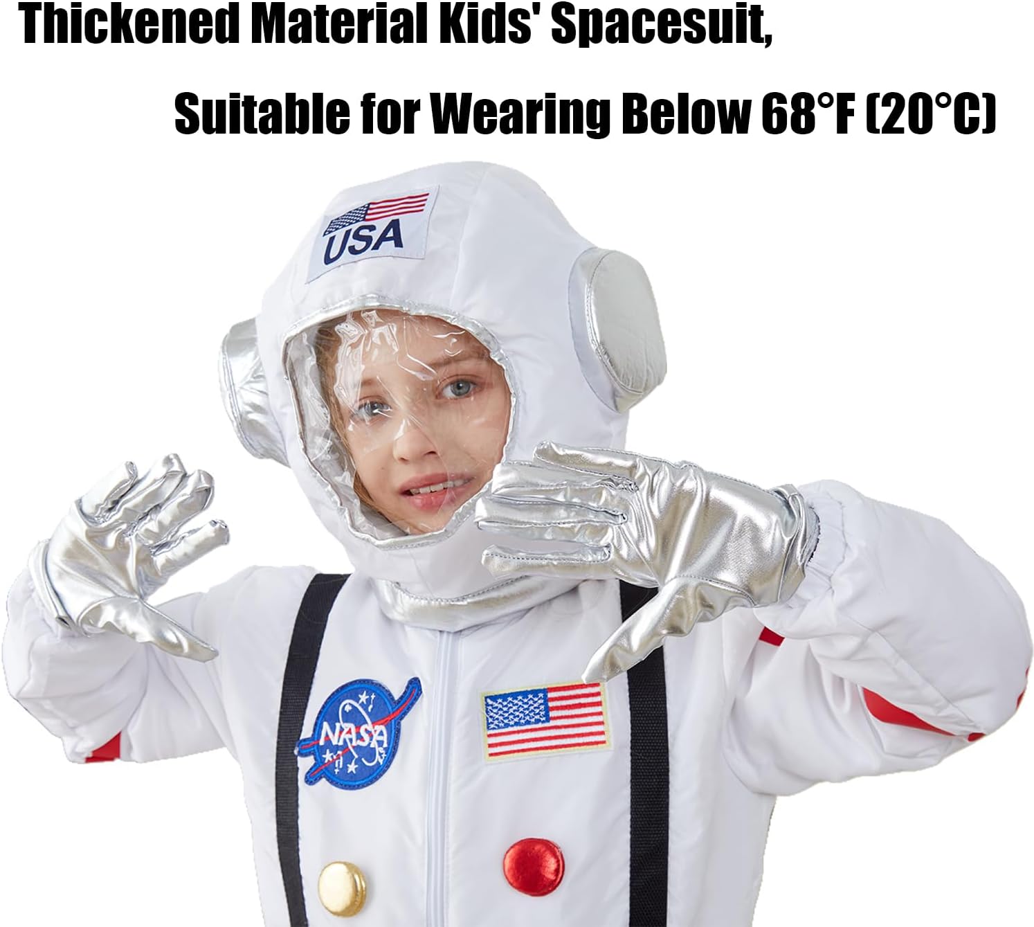 LANGXUN Kids Astronaut Halloween Costume Set, Boys Girls Space Suit Dress Up, Toddler Pilot Jumpsuit for Themed Party - Image 3