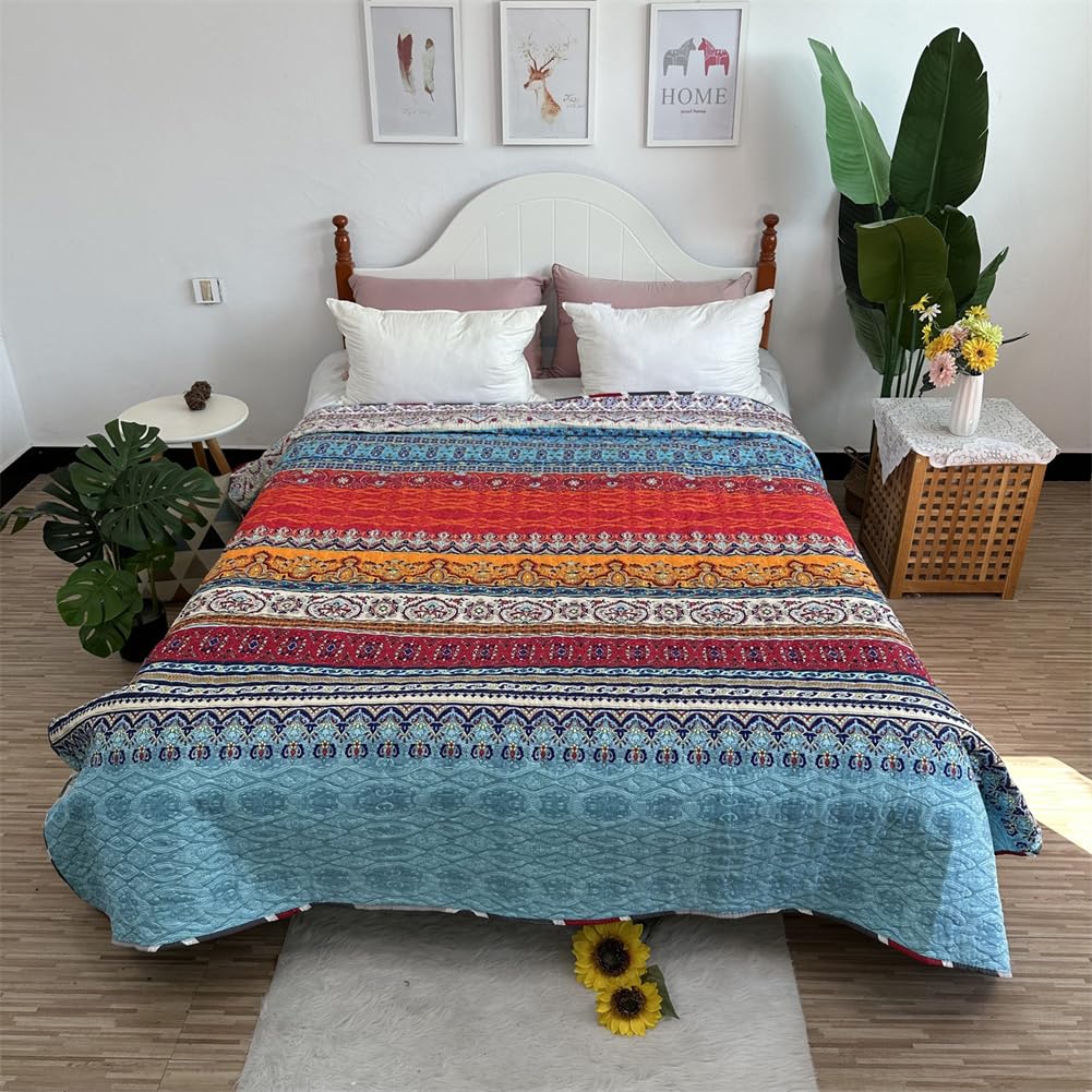 Morbuy Leggero Copriletto per Matrimoniale e Singolo, Copriletto Trapuntato in Microfibra con 2 Federe, Copriletti per Primavera, Estate, Autunno e Inverno (220x240cm,Stile Boho)
