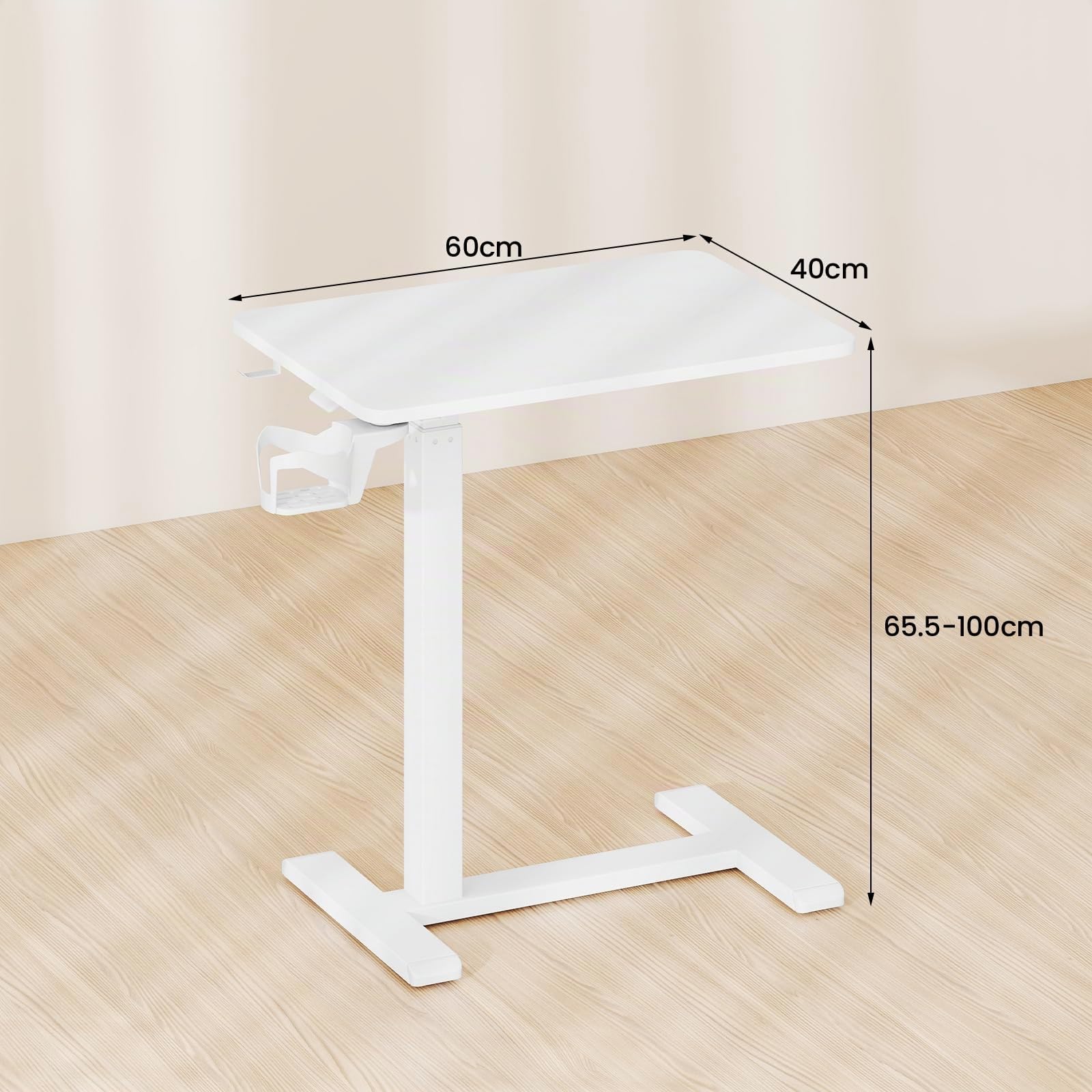 LIFEZEAL Tavolino da Divano a Forma di C, Altezza Regolabile, Tavolino Laterale per Letto, con Ruote Nascoste, Portabicchiere, Ganci Cuffie, Porta Laptop, PC, Serviletto, Soggiorno, Salotto (bianco)