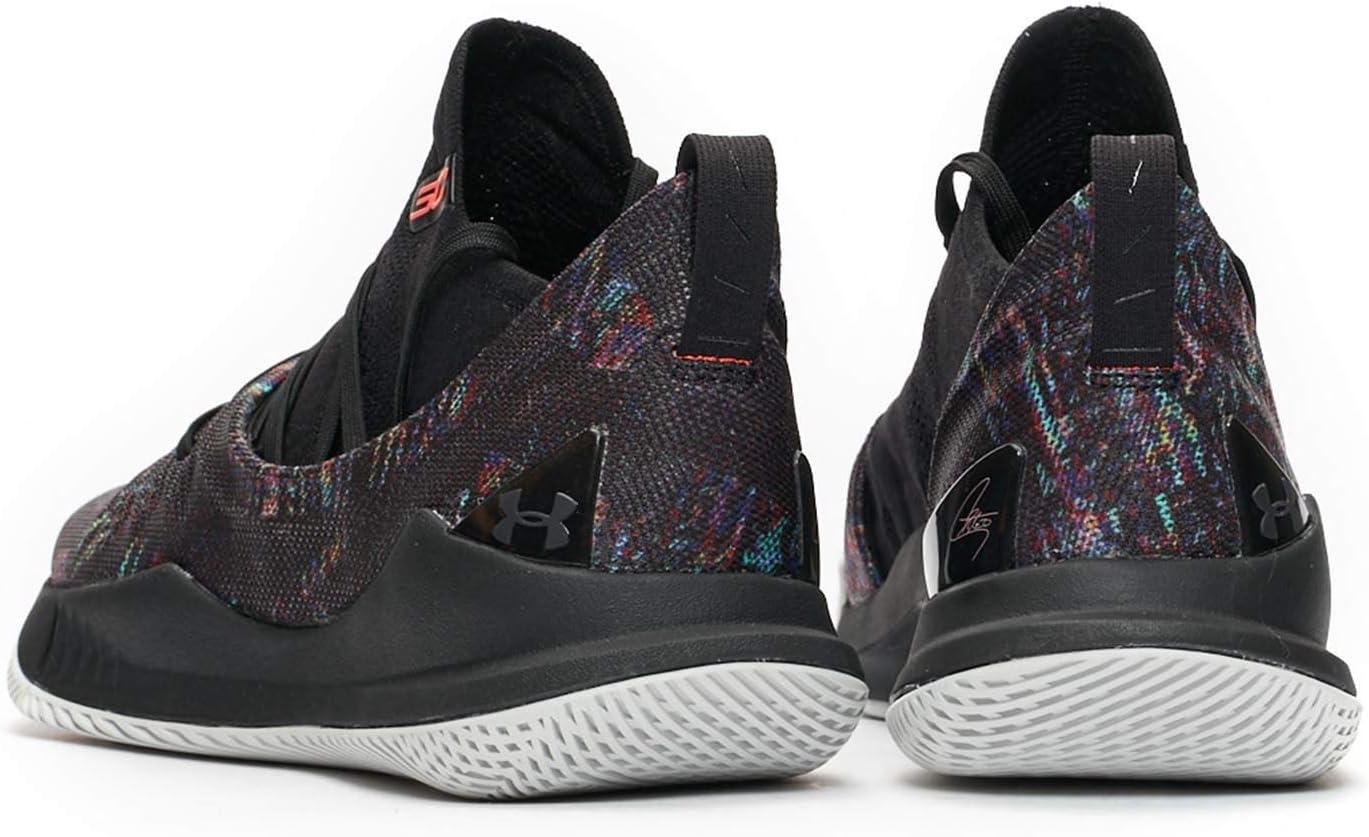 Under Armour Men's Curry 5 Basketball Shoe (9.5, Black/White-Neon Coral (Tokyo Nights))