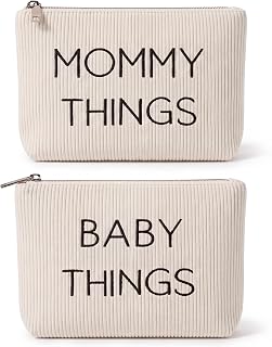 Kimoli Mommy and Baby Things Pouch Set, Mama Makeup Bag, Gifts for New Mom | Corduroy Zipper Organizer Bags for Diaper Bag, Travel, Hospital, New Mom Gifts, Mom to Be Birthday Gift