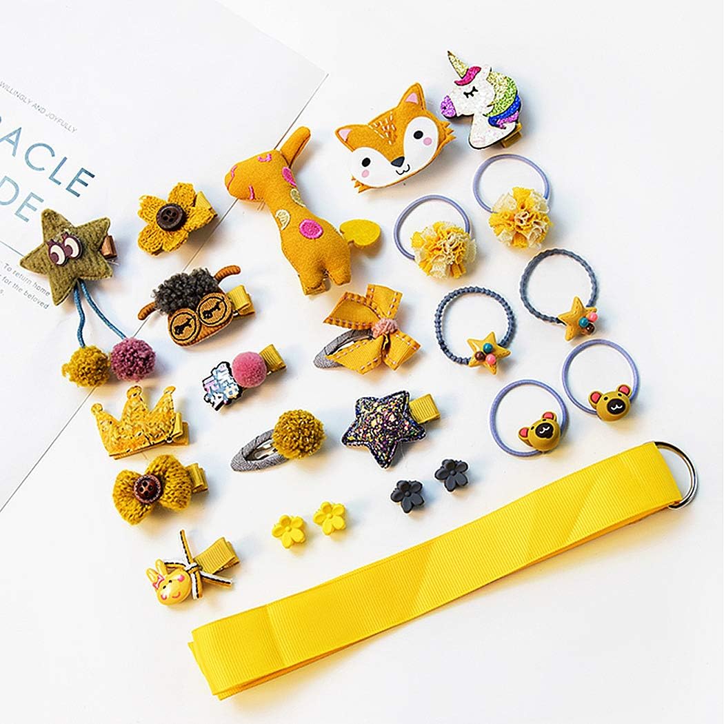 SIPLIV 24 Pcs Baby Girls Hair Accessories Set - Hair Clips, Hair Ties, Hair Bows, Claw Clips,Storage Strap and Gift Box, Yellow - D - Image 5