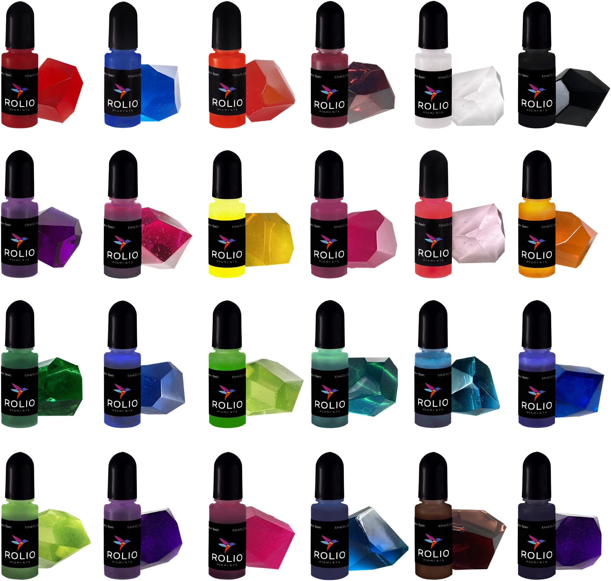 Pigments Resin Liquid Pigment Translucent Colors - 24 Vibrant Colors for Epoxy Resin, Jewelry Making, Acrylic Paint, Art, DIY Crafts Production, Garment Accessories - 0.33 oz/10 ml Each
