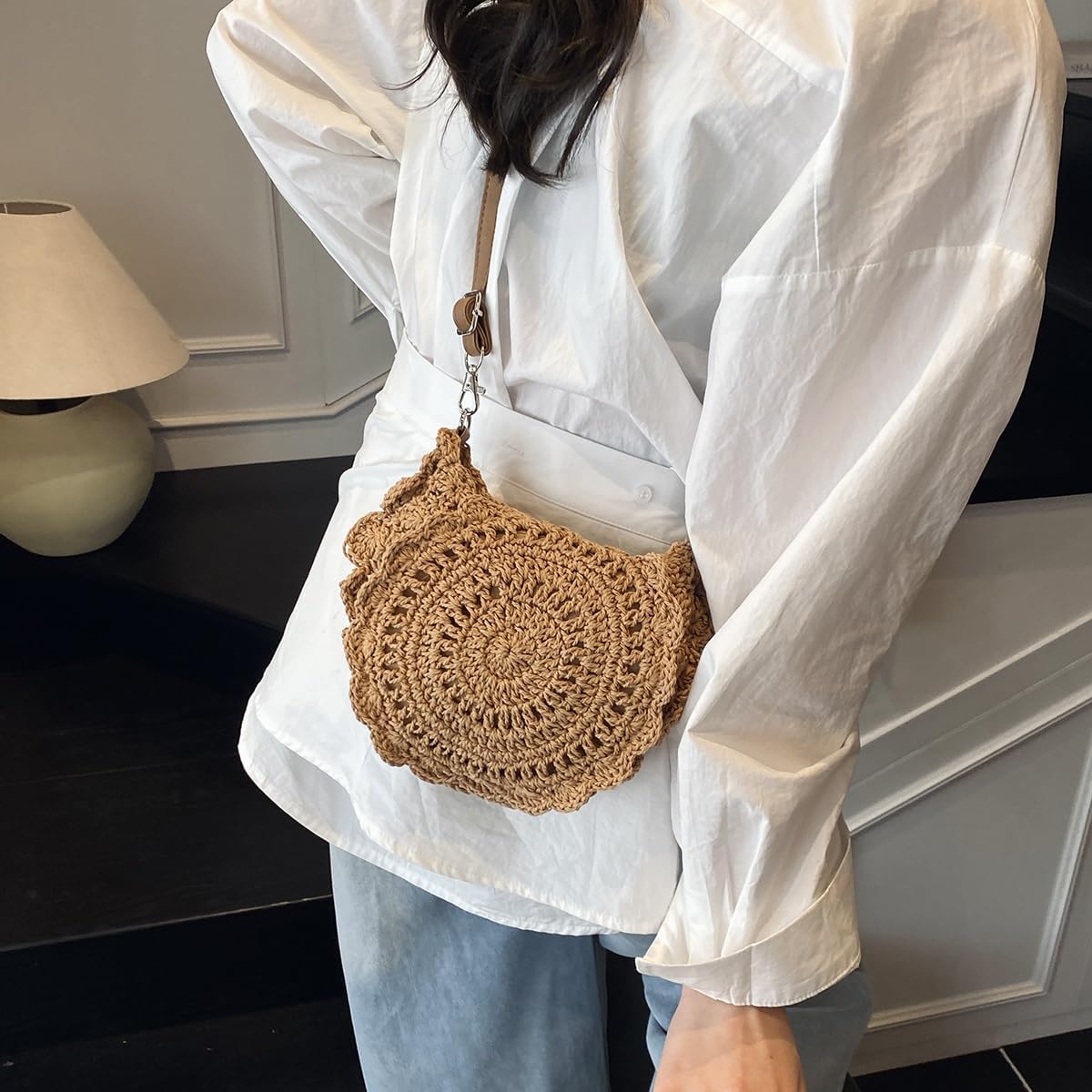beach bag Fashion Hollow Woven Shoulder Bag For Women Handmade Crossbody Summer Beach Flip Button Handbag straw
