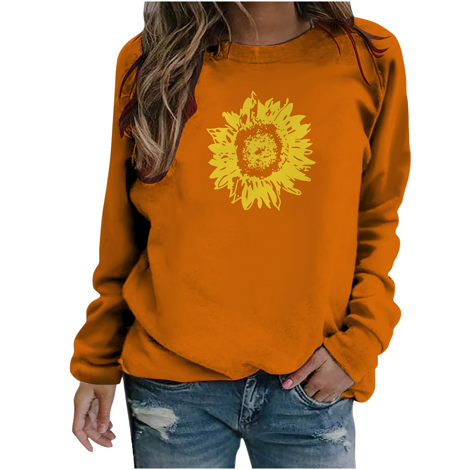 Graphic Sweatshirt for Women Floral Print Tee Tunics Crewneck Long Sleeve Casual Pullover Tops Basic Fall Clothes