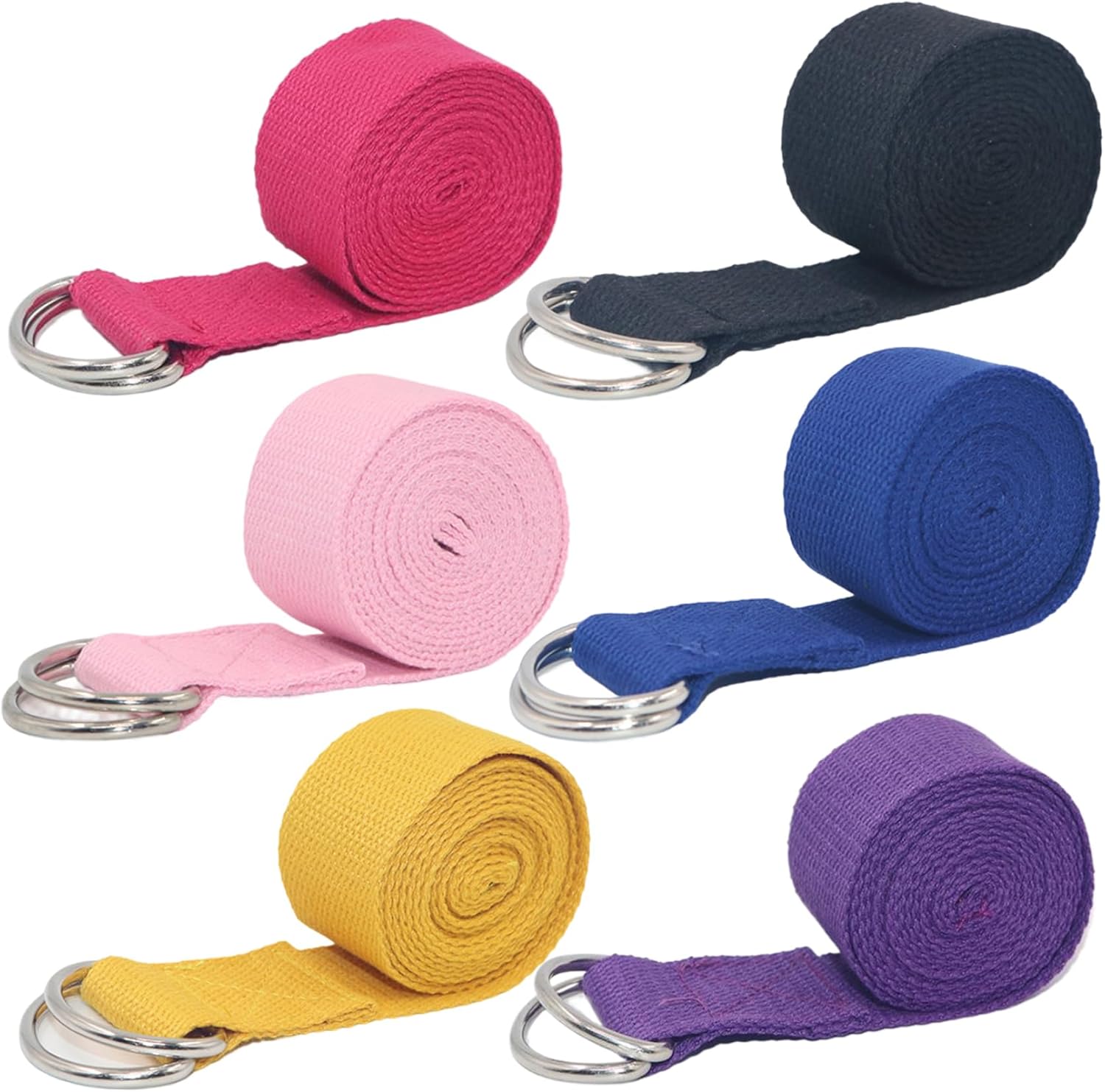 6Pcs Yoga Straps for Stretching, Adjustable Yoga Strap with Sturdy D-Ring Buckle, Non-Slip Stretch Strap for Pilates Gym Workouts Fitness Improves Sitting Posture
