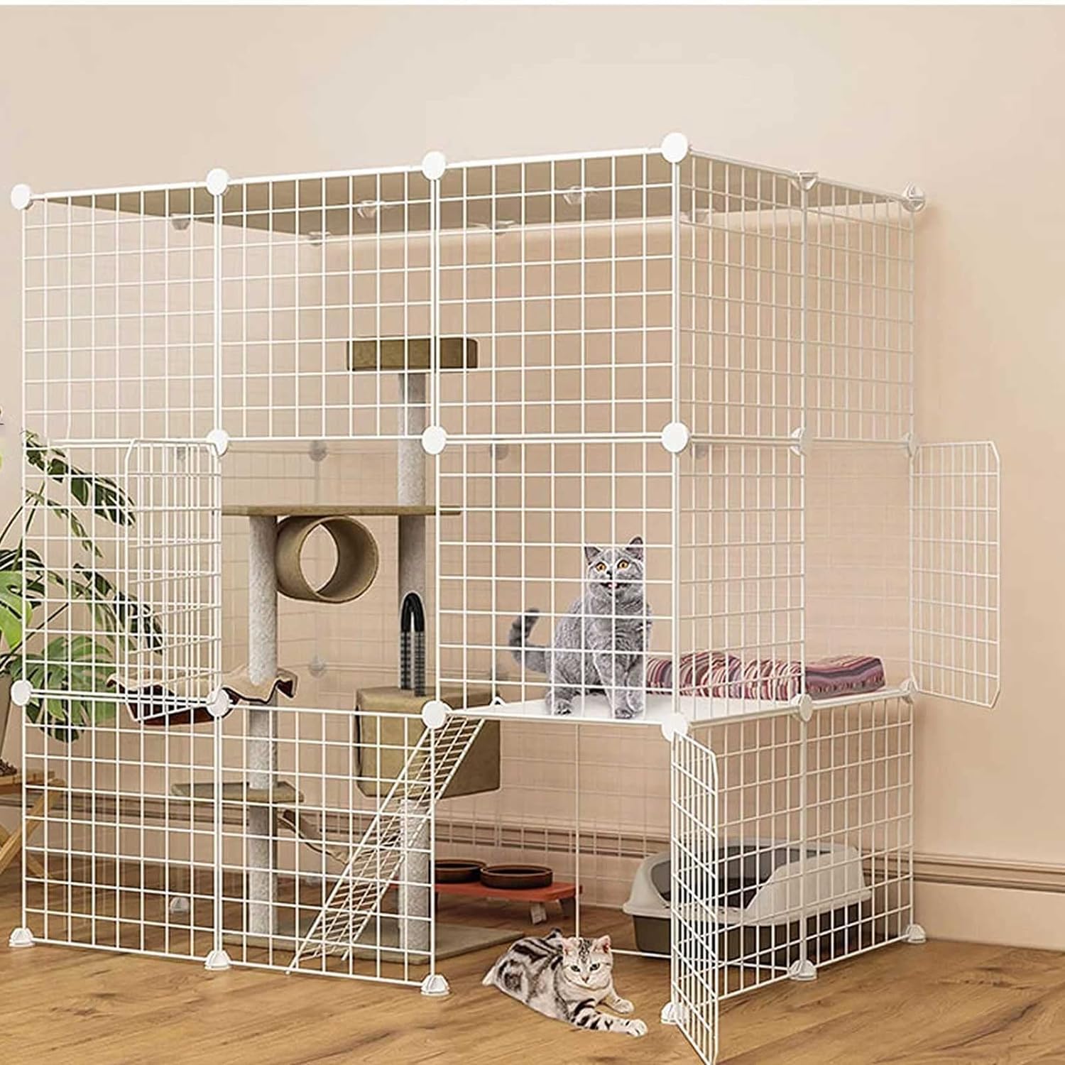Cage d'intérieur pour chats modulable en fil de fer grand espace d'exercice
