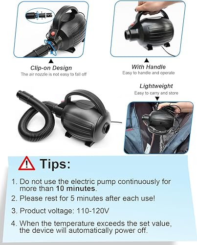 Miniatura 4 de Bombas de aire eléctricas para inflables, colchoneta de gimnasia de llenado rápido, infladordeflador para flotadores de piscina, balsa, 4 boquillas,