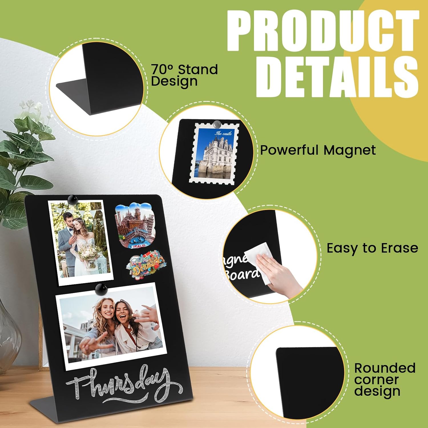 Magnetic Display Board - Desktop Metal Memo Board for Notes & Photos, 11x9.8 Inch Small Black Magnetic Bulletin Board, Includes Clips for Office, Room Decor (9.8 * 13.7inch, Count, 3)