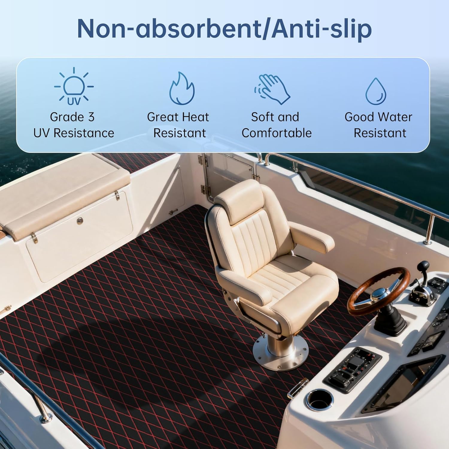 HZshark EVA Foam Boat Flooring Non-Slip Waterproof Marine Decking Mat Self-Adhesive Deck Pad for Pontoon Yacht Kayak Fishing Boat RV Trailer