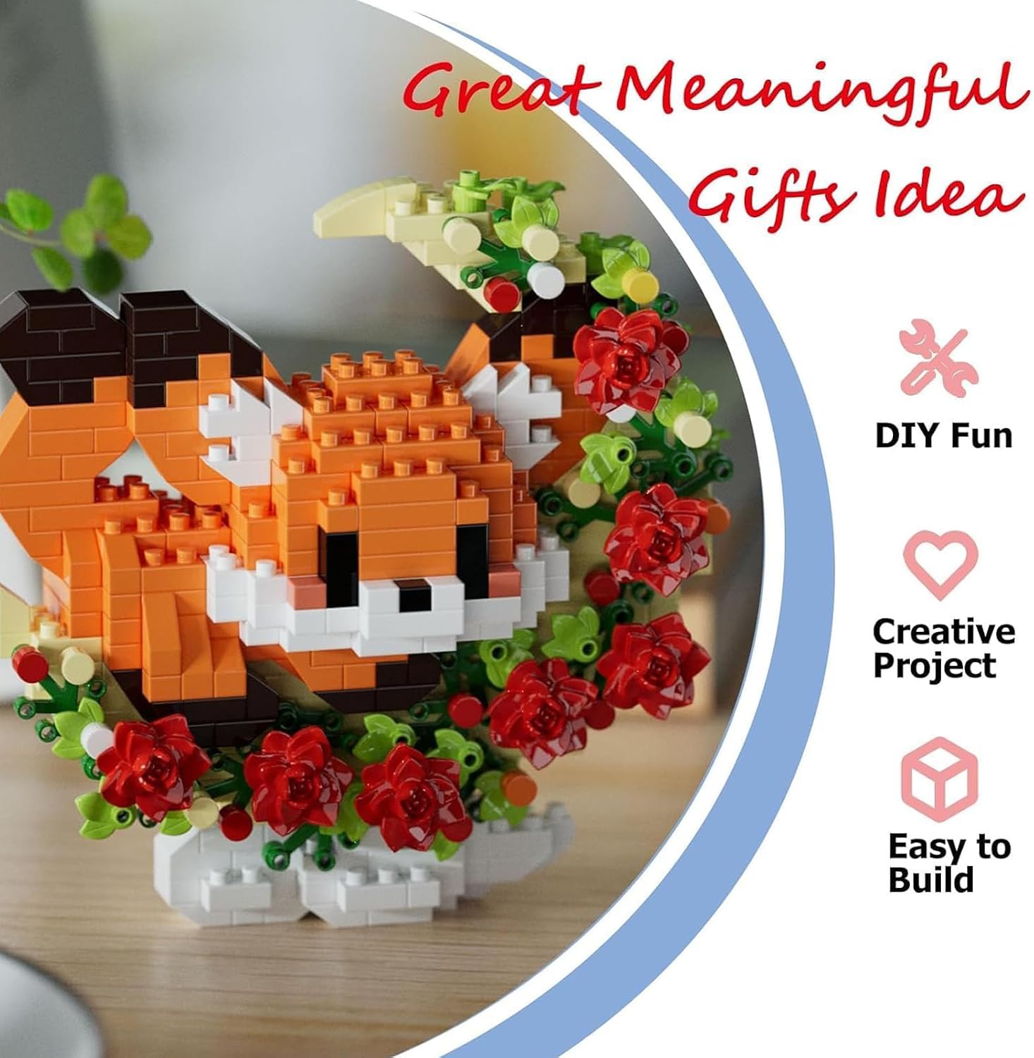 2 Packs Animals Micro Building Block - Fox & Pig, Cute Building Block Set Animals for Goodie Bags Stuffer, Fox & Pig & Rose on The Moon, Classroom Favor image 2