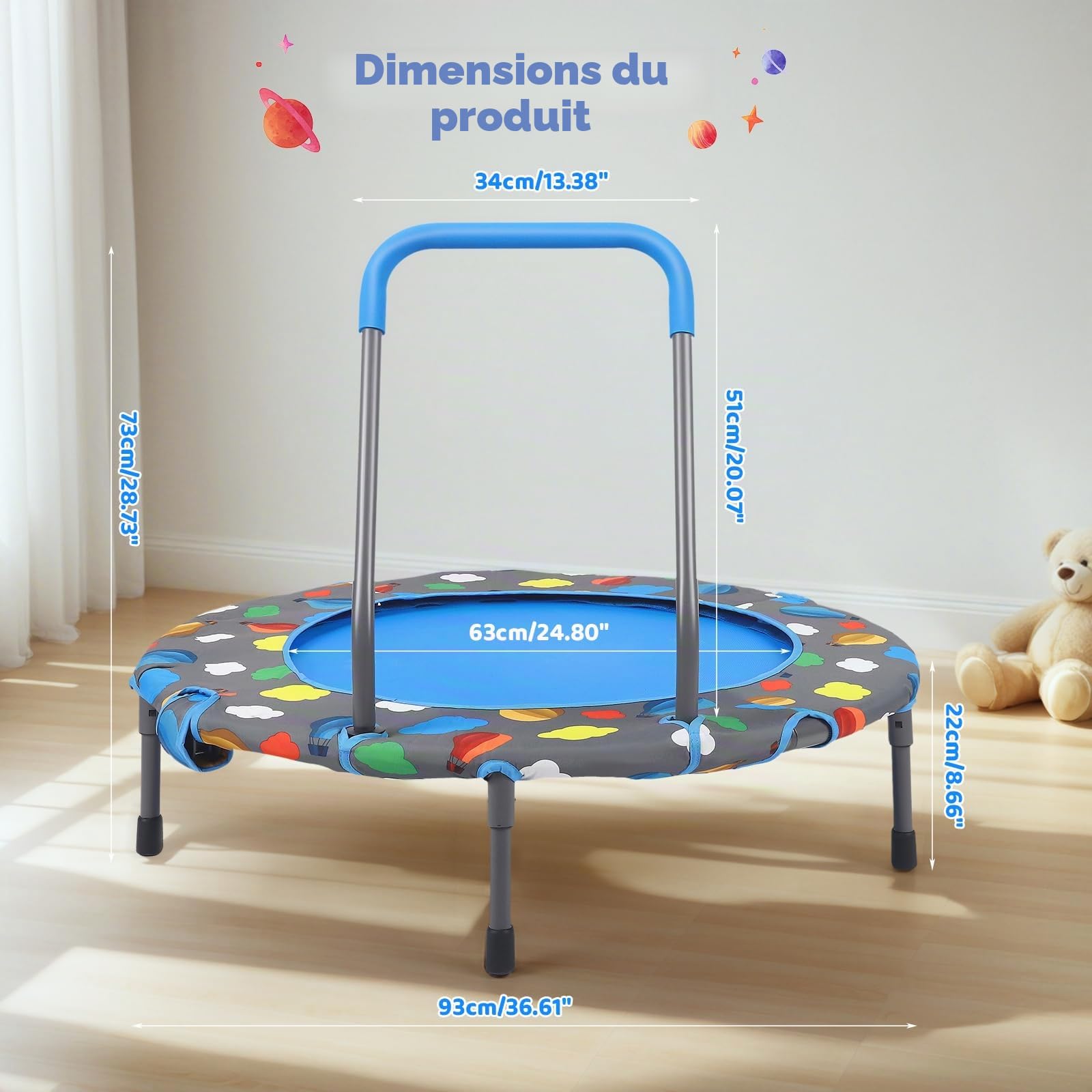 Trampoline de fitness pliable de 101 cm de diamètre - Capacité de charge : 150 kg - Hauteur de main courante réglable - Entraînement d'endurance - Différents groupes de personnes