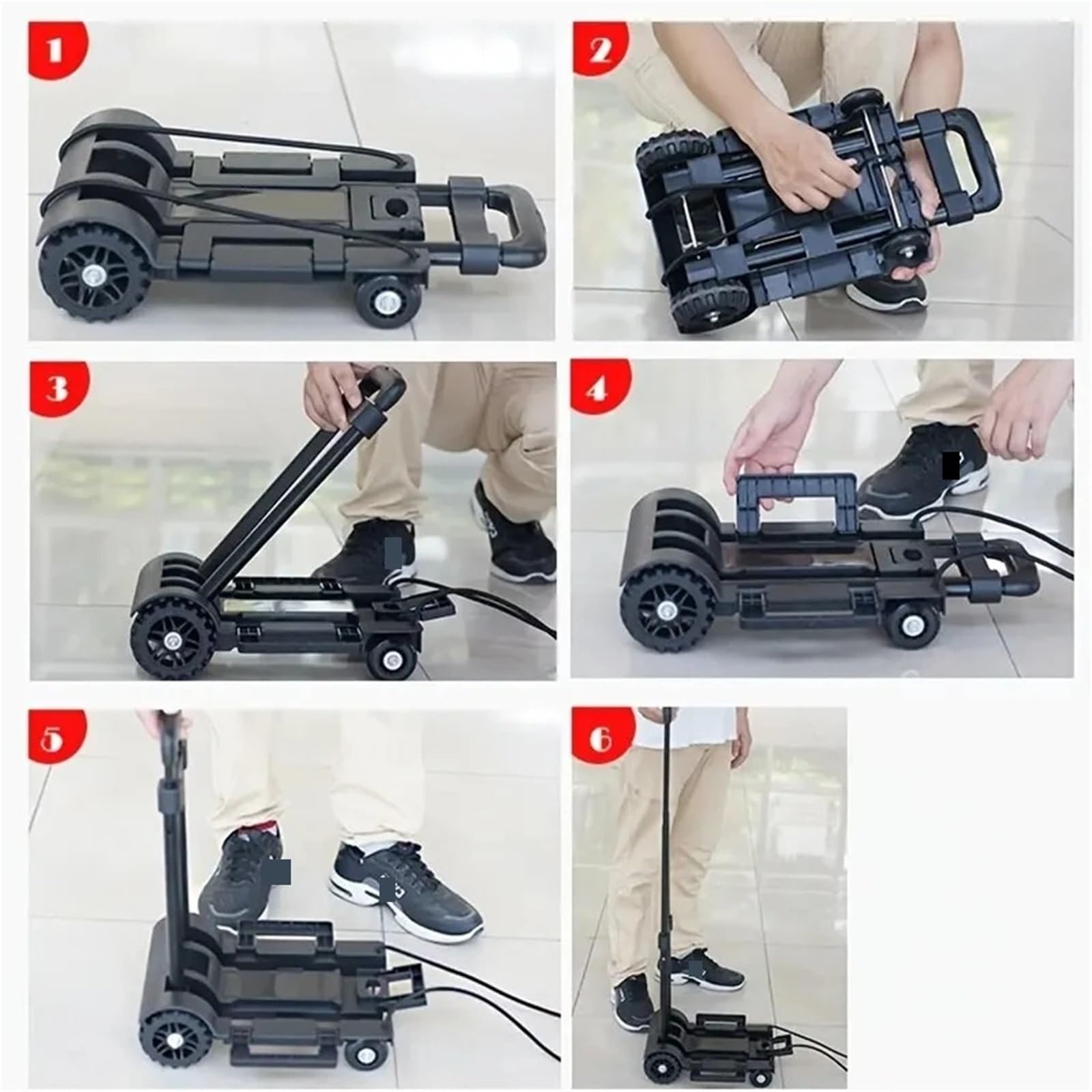 Sackkarre Klappbar 2 Runden zusammenklappbarer Handkarren, schwarz, Kleiner, Leichter Wagen, tragbar, teleskopisch, Dolly, Rucksack, Gepäck, Reisen, Umzug, Einkaufen