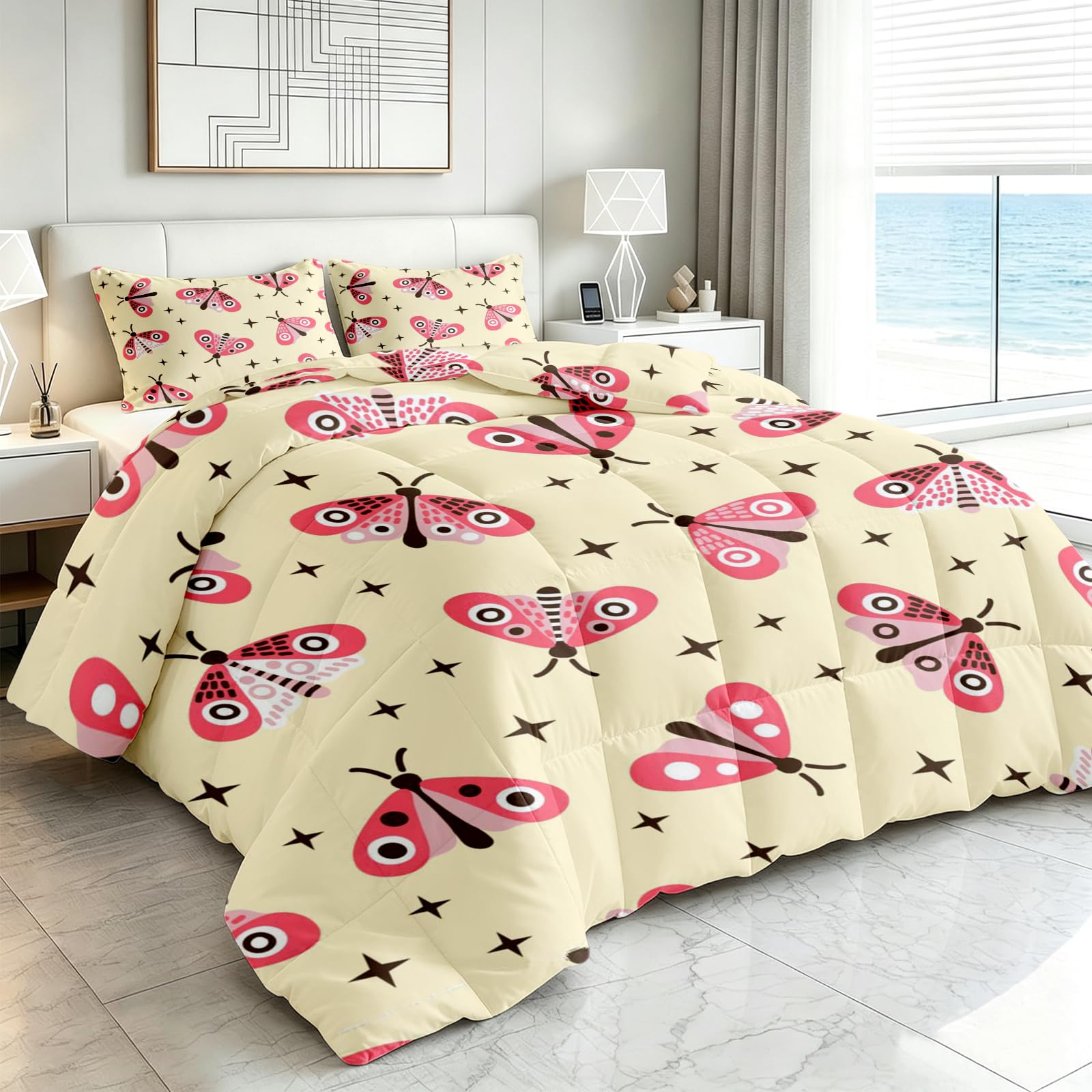 Couette 220x240 Imprimée Réversible Cartoon Papillon Duvet 2 Personnes