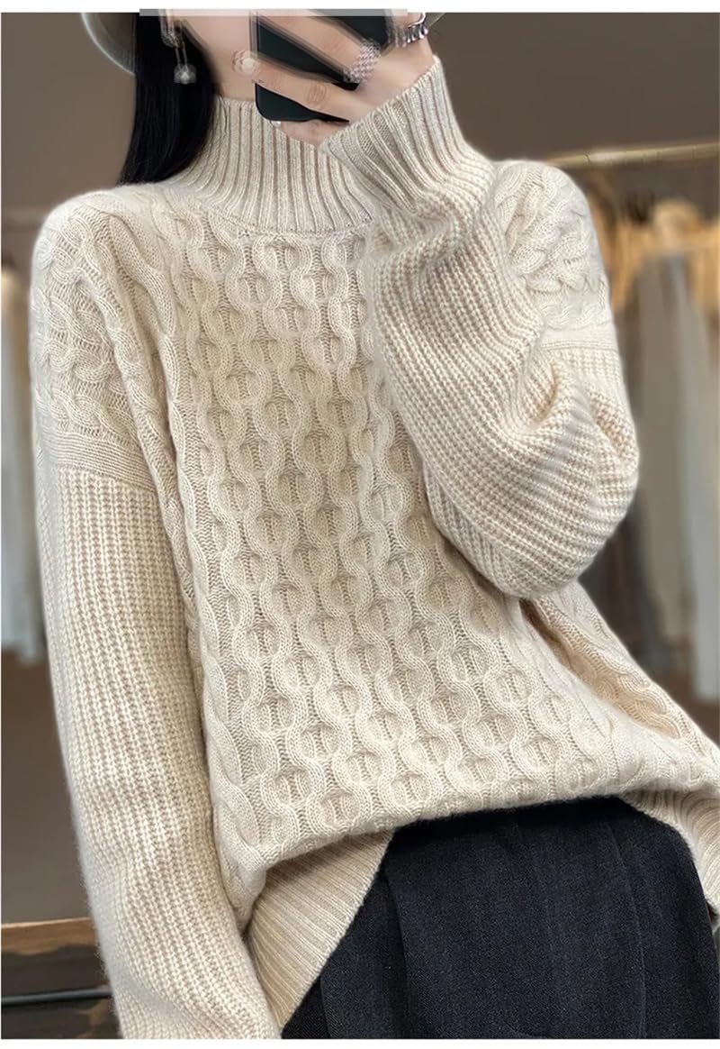 Damski długi rękaw półgolf jednolity sweter luźny wyszczuplający retro sweter dzianina