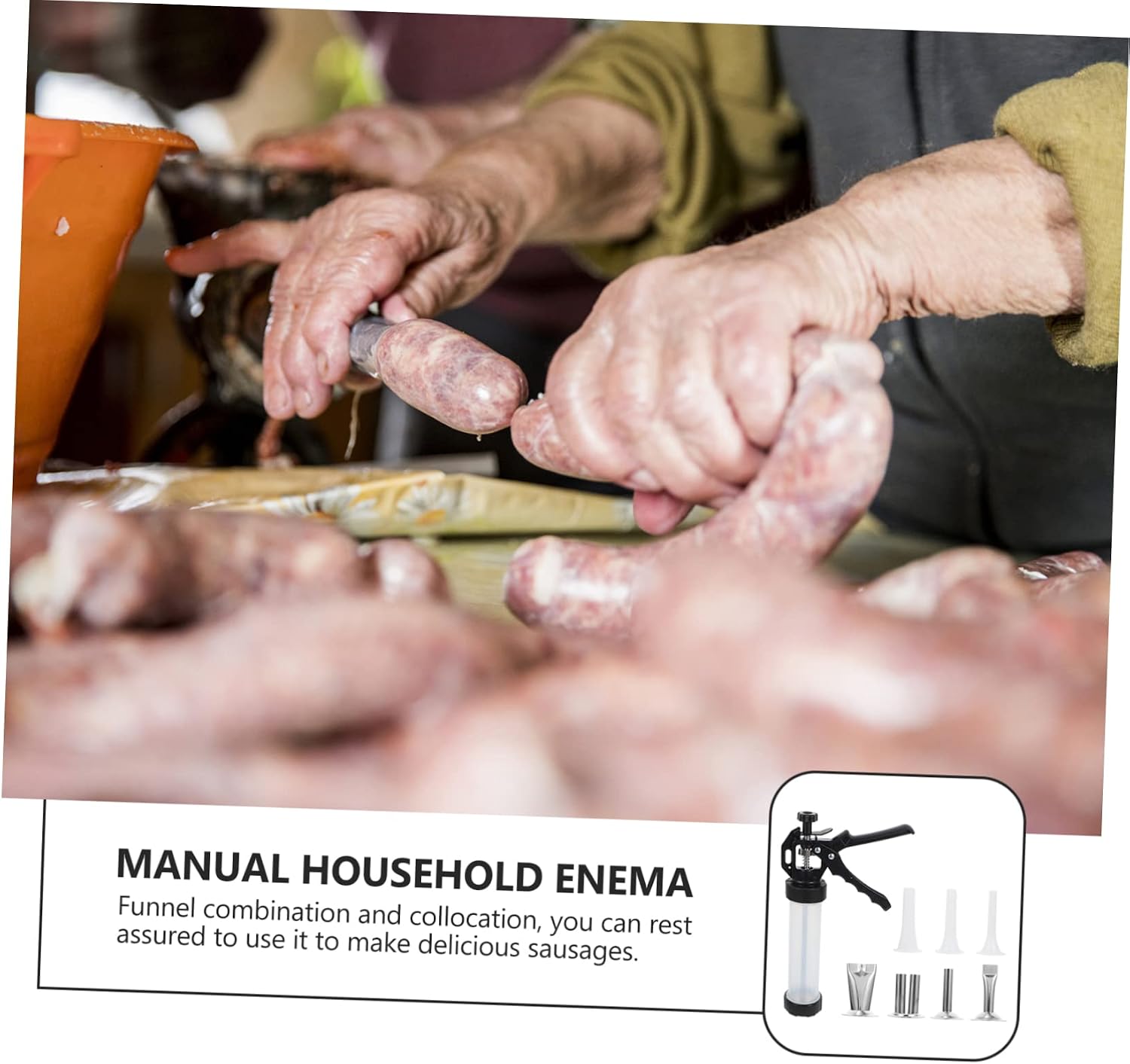 1set Manual Sausage Stuffer and Filler Kit Multi-purpose Meat Filling Tool and Tubes for Home Sausage Making