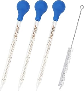 Omoojee 3pcs 10ml Glass Graduated Pipettes Droppers with Rubber Bulbs & Cleaning Brush - Reusable for Essential Oils, Skincare