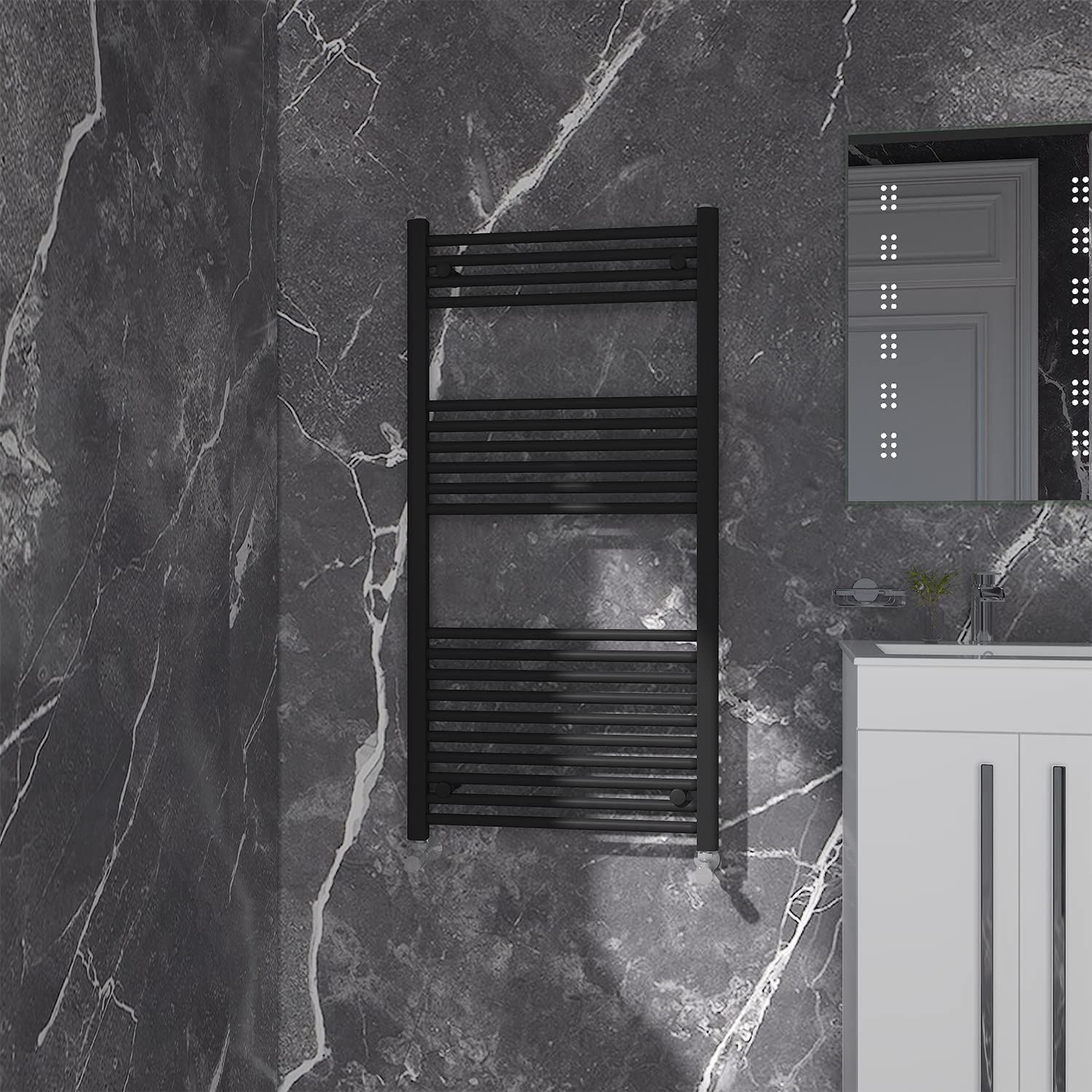 Nrg Black Straight Central Heating Towel Rail Bathroom Heated Rad Radiators Ladder Warmer - 1200×600Mm