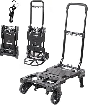 SHIMOYAMA Folding Hand Truck, 330lb Camping Storage Trolley with Brake, Adjustable Luggage Cart with Wheels, Portable Fold up Dolly for Travel, Picnic, Black with Gray Accents