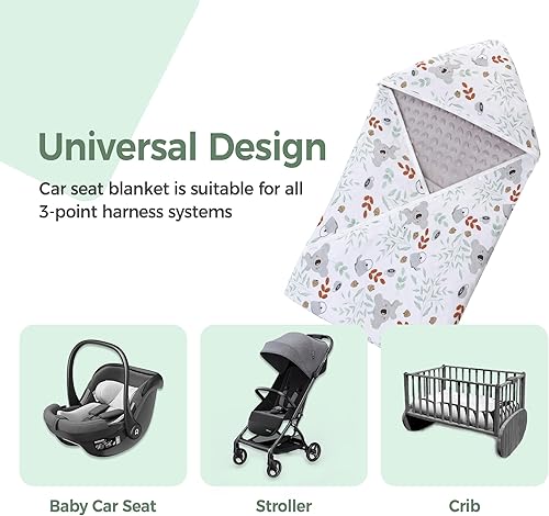 Miniatura 10 de Mantas de asiento de automóvil para bebés, fundas de asiento de automóvil de invierno, 100% algodón, manta para envolver al bebé con sombrero para