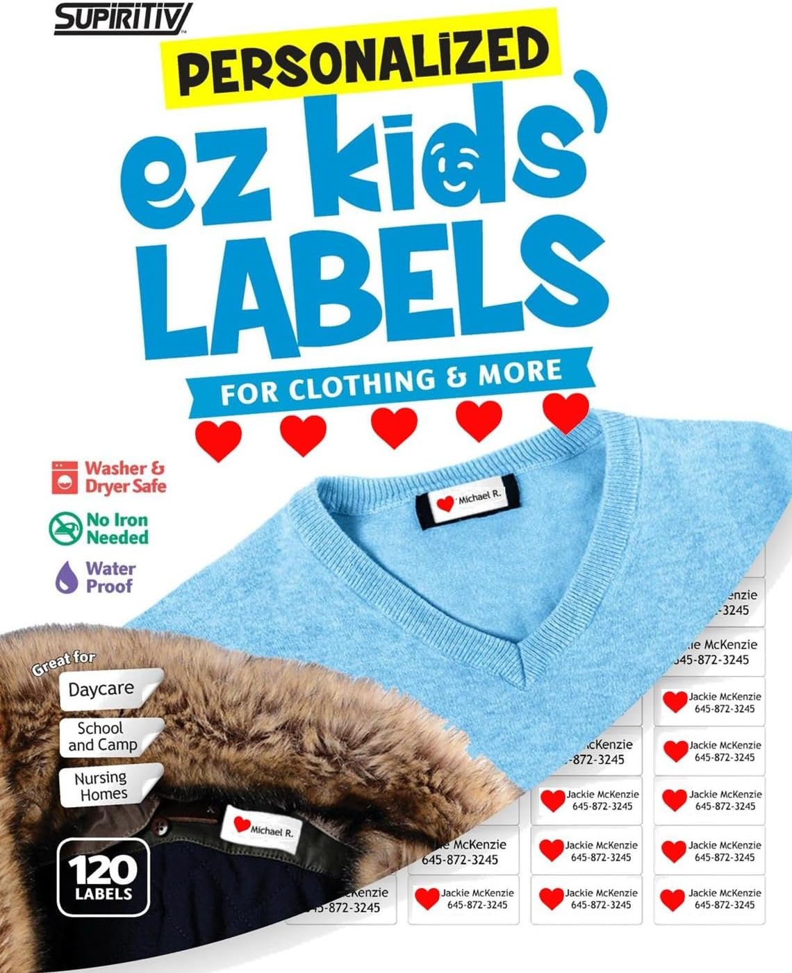 120 Custom Personalized Waterproof Name Labels | Monogram - Any Upper Case Letter | Self Stick | Clothing, School, Camp, Toys, All Purpose | Ez Kids and All Ages | Washer, Dryer & Dishwasher Safe