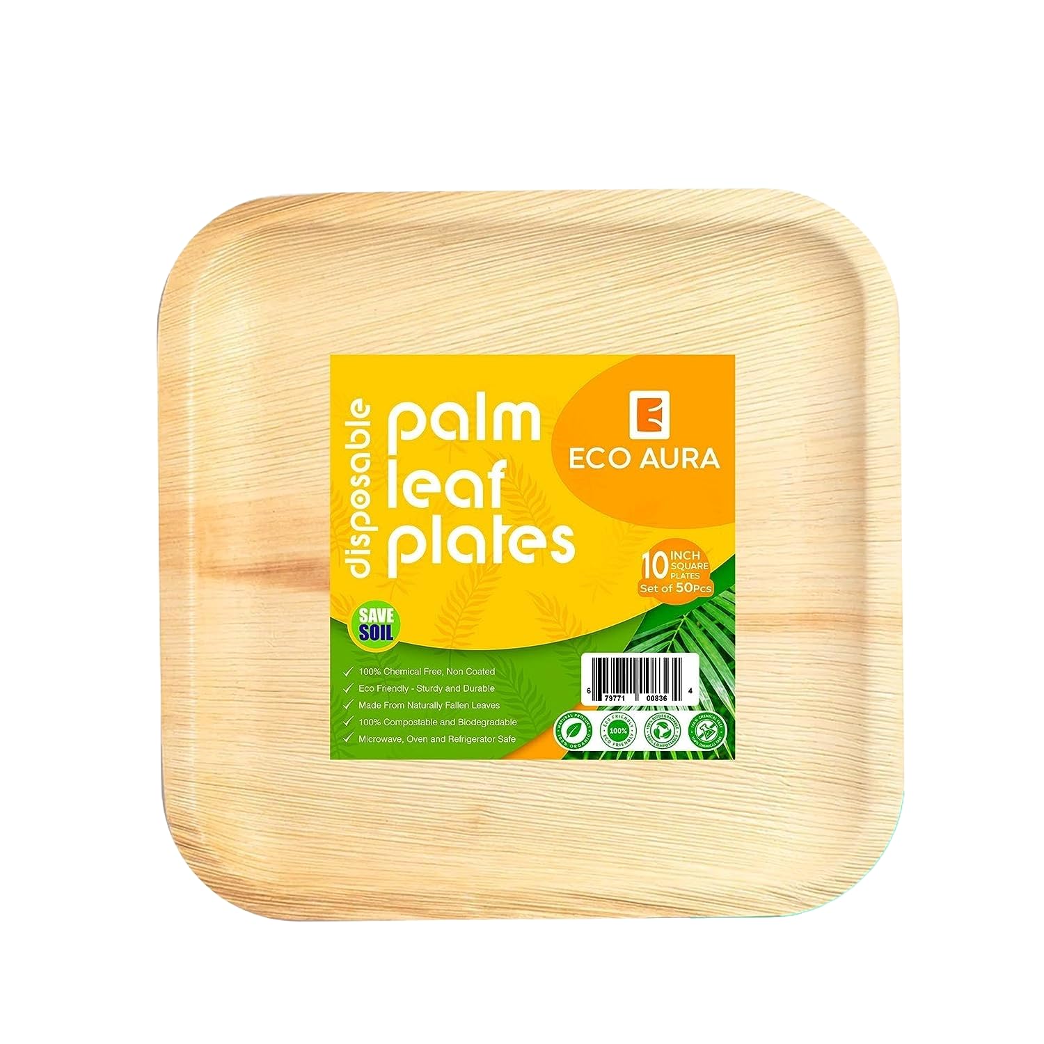 Square Compostable Natural Palm Leaf Plates - Biodegradable, Disposable, Like Bamboo Plates - Eco Friendly Plates, Perfect for Parties, Weddings, and Events, 20 Pack - 10 Inch