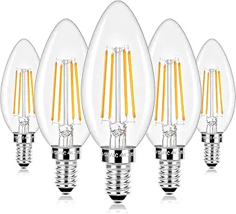 E12 LED Candelabra Bulbs 40 Watt Equivalent, 4W Vintage Candle Light Bulbs Dimmable, 470Lm Warm White 2700K B11 Edison Bulb, Clear Glass (5 Pack)