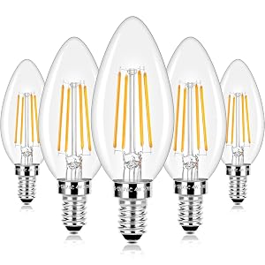 E12 LED Candelabra Bulbs 40 Watt Equivalent 4W Vintage Candle Light Bulbs Dimmable 470Lm Warm White 2700K B11