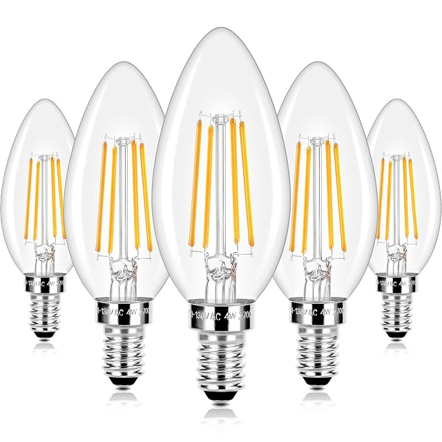 E12 LED Candelabra Bulbs 40 Watt Equivalent 4W Vintage Candle Light Bulbs Dimmable 470Lm Warm White 2700K B11