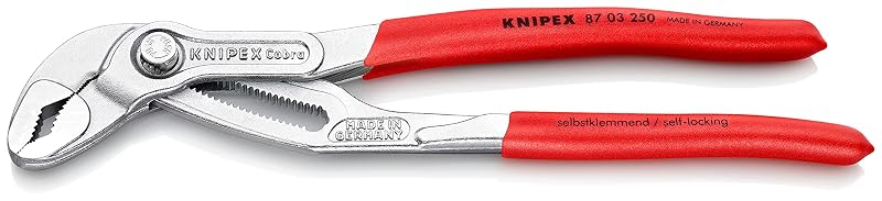 Alicate para bomba d’água KNIPEX Cobra 250 mm com dentes temperados, cabo plástico vermelho e acabamento cromado