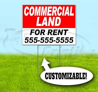 Commercial Land for Rent Customizable (18"x24") Corrugated Plastic Yard Sign, Bandit, Lawn, Decorations, New, Advertising, USA