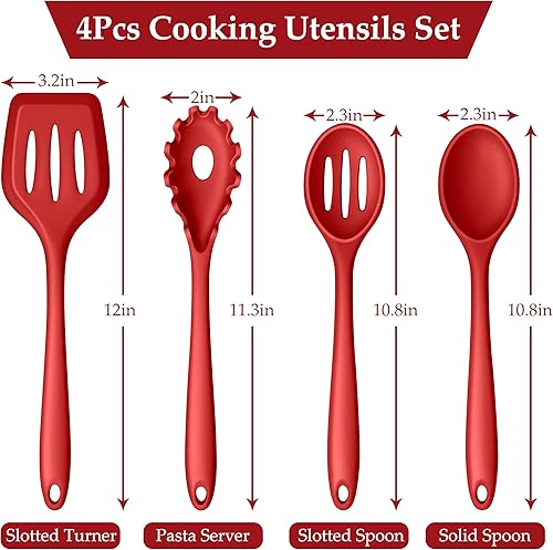 Miniatura 2 de LIANYU 4 utensilios de cocina, juego de utensilios de cocina de silicona, herramientas de cocina resistentes al calor, incluye volteador, cuchara,