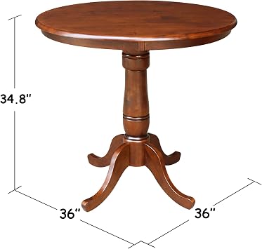 IC INTERNATIONAL CONCEPTS 36 Solid Wood Round Pedestal Gathering Height Dining Table with 2 San Remo Counter Height Stools, 3 Piece, Espresso