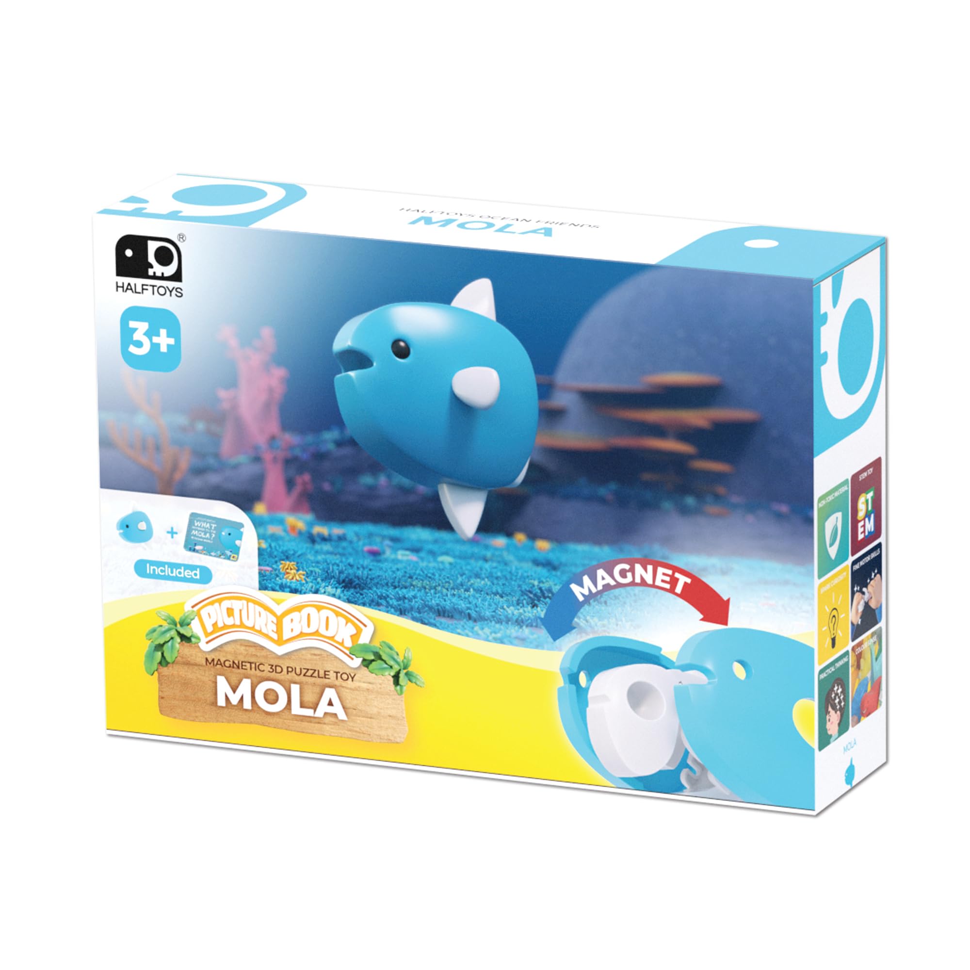 Halftoys Picture Book | Illustrated Story & Magnetic 3D Puzzle Toy | Multi-Sensory Learning | Safe, Durable & Washable | Perfect for Little Hands (Mola)