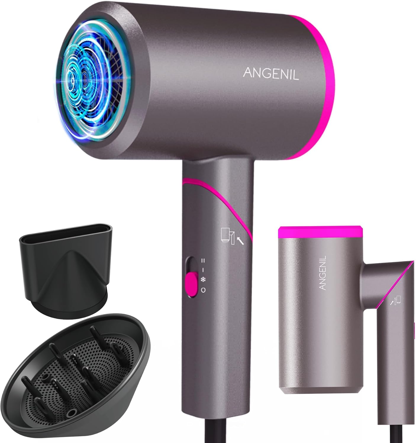 ANGENIL Föhn met diffuser, magnetische concentrator, ionen, haardroger, reisföhn, inklapbaar, 2 snelheden, 3 temperatuurinstellingen, haardroger voor salon, thuis ANGENIL Föhn met diffuser, magnetische concentrator, ionen, haardroger, reisföhn, inklapbaar, 2 snelheden, 3 temperatuurinstellingen, haardroger voor salon, thuis