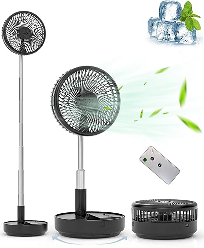 Primevolve Ventilador de pie oscilante portátil, recargable, funciona con pilas, USB, ventilador de escritorio con control remoto, para dormitorio,